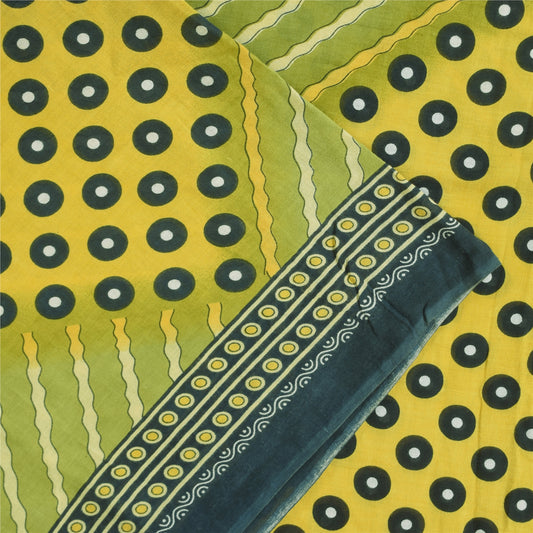 Санскритские винтажные сари индийское зеленое чистое хлопковое сари с принтом 5+ ярдов ткань для рукоделия из экологически чистой ткани