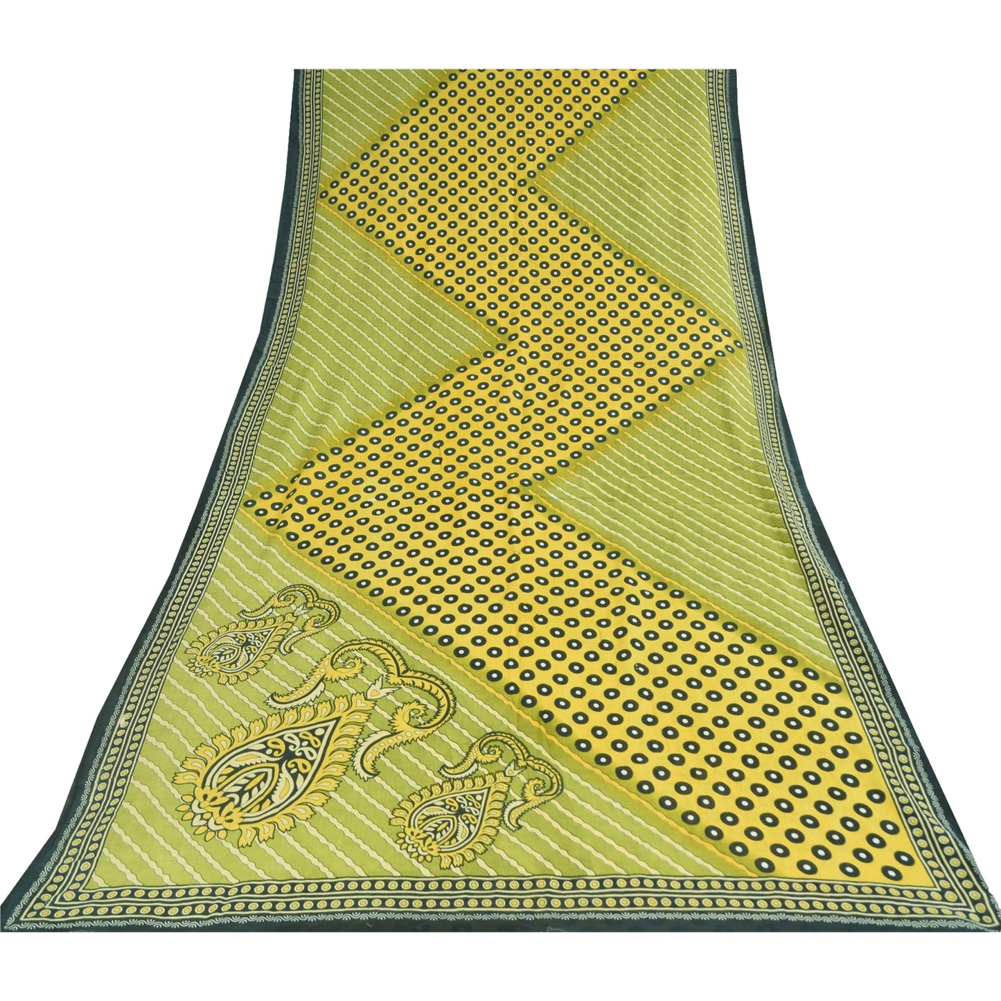 Sanskriti Vintage Sarees Indian Green Pure Cotton Printed Sari 5+yd Craft Sustainable Fabric