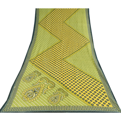 Sanskriti Vintage Sarees Indian Green Pure Cotton Printed Sari 5+yd Craft Sustainable Fabric