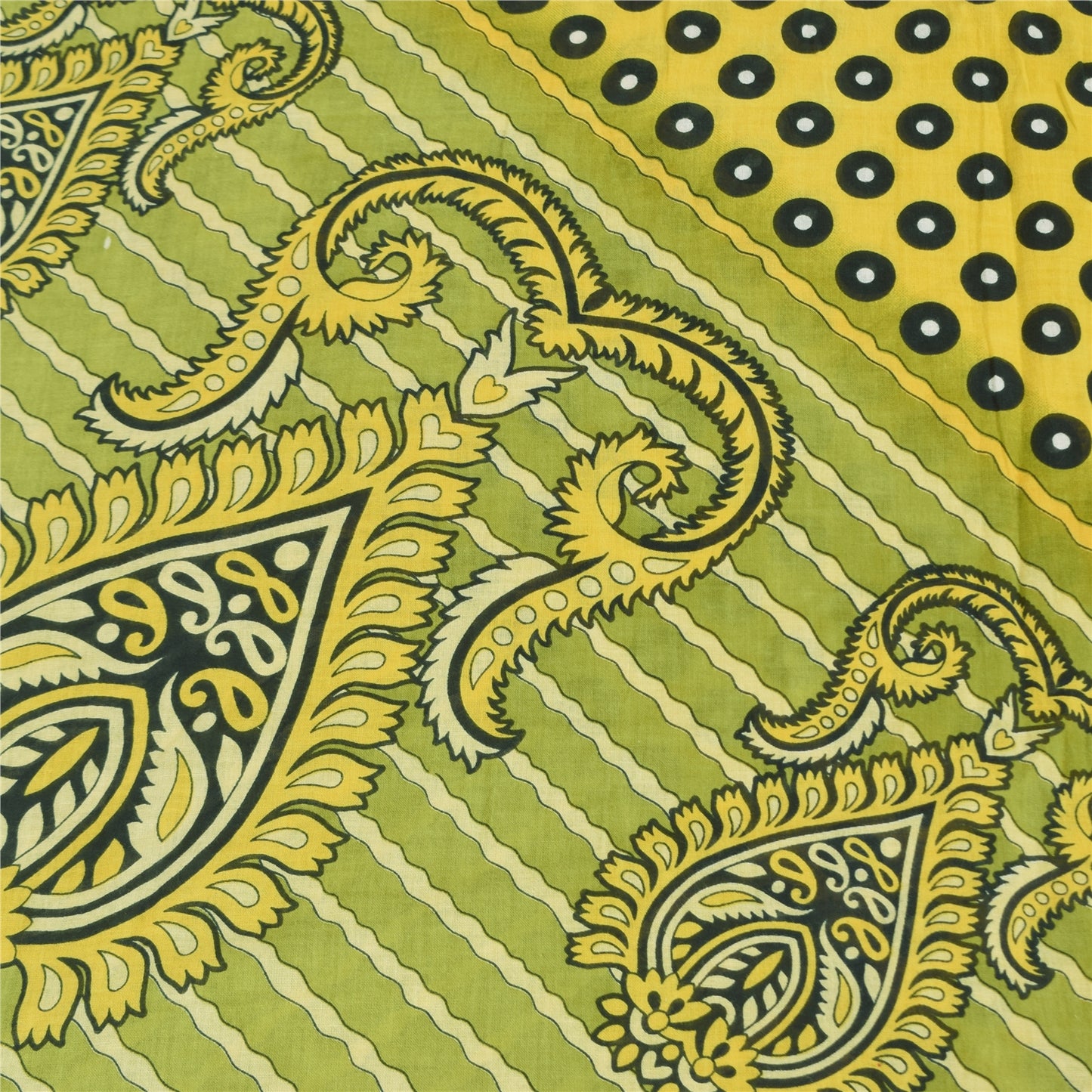 Sanskriti Vintage Sarees Indian Green Pure Cotton Printed Sari 5+yd Craft Sustainable Fabric