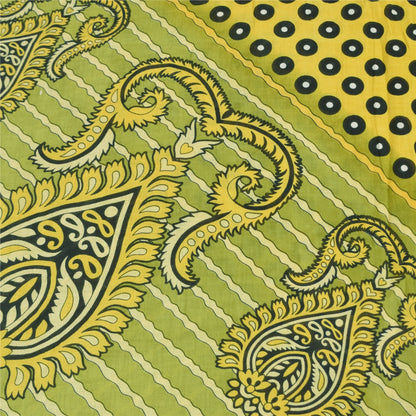 Sanskriti Vintage Sarees Indian Green Pure Cotton Printed Sari 5+yd Craft Sustainable Fabric
