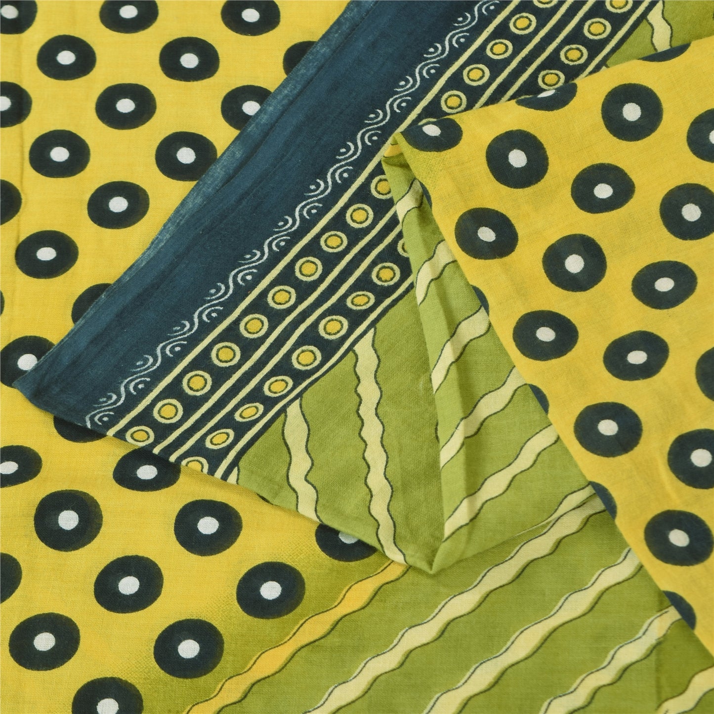 Sanskriti Vintage Sarees Indian Green Pure Cotton Printed Sari 5+yd Craft Sustainable Fabric