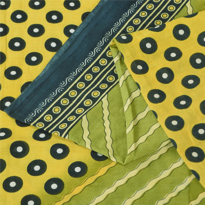 Sanskriti Vintage Sarees Indian Green Pure Cotton Printed Sari 5+yd Craft Sustainable Fabric