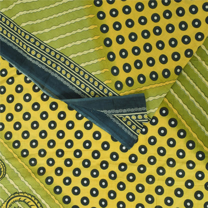 Sanskriti Vintage Sarees Indian Green Pure Cotton Printed Sari 5+yd Craft Sustainable Fabric