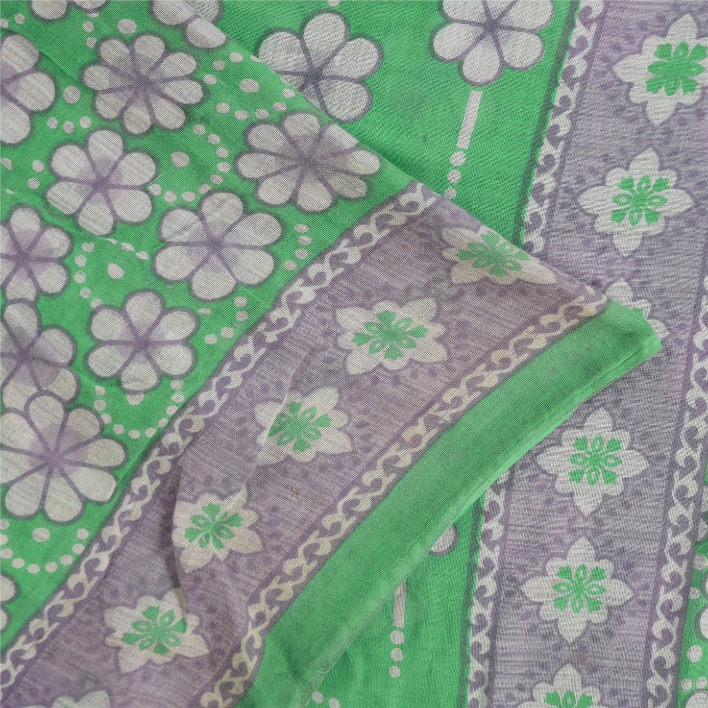 Санскритские винтажные сари индийское зеленое чистое хлопковое сари с принтом 5+ ярдов ткань для рукоделия из экологически чистой ткани