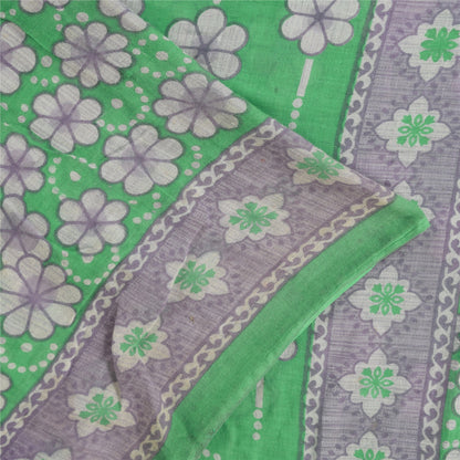 Санскритские винтажные сари индийское зеленое чистое хлопковое сари с принтом 5+ ярдов ткань для рукоделия из экологически чистой ткани