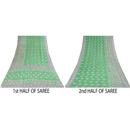 Санскритские винтажные сари индийское зеленое чистое хлопковое сари с принтом 5+ ярдов ткань для рукоделия из экологически чистой ткани