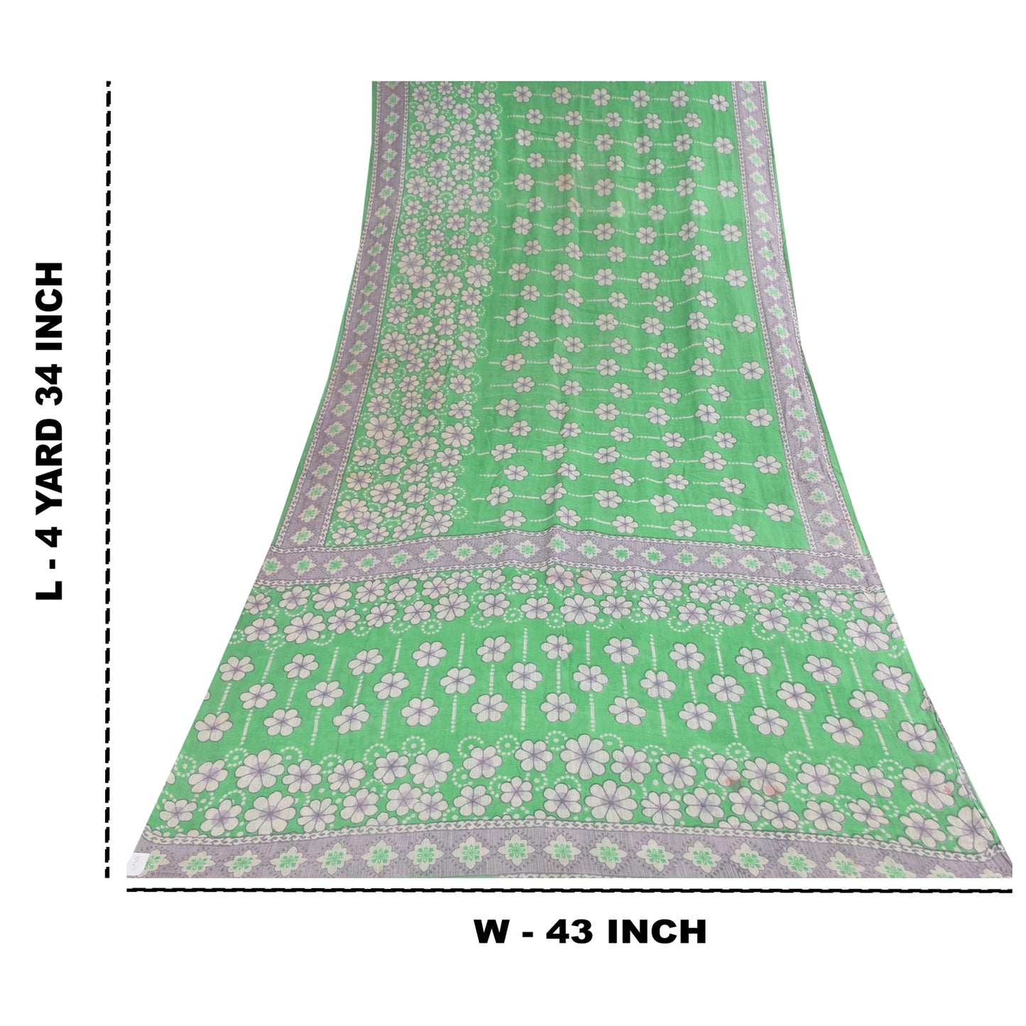 Санскритские винтажные сари индийское зеленое чистое хлопковое сари с принтом 5+ ярдов ткань для рукоделия из экологически чистой ткани