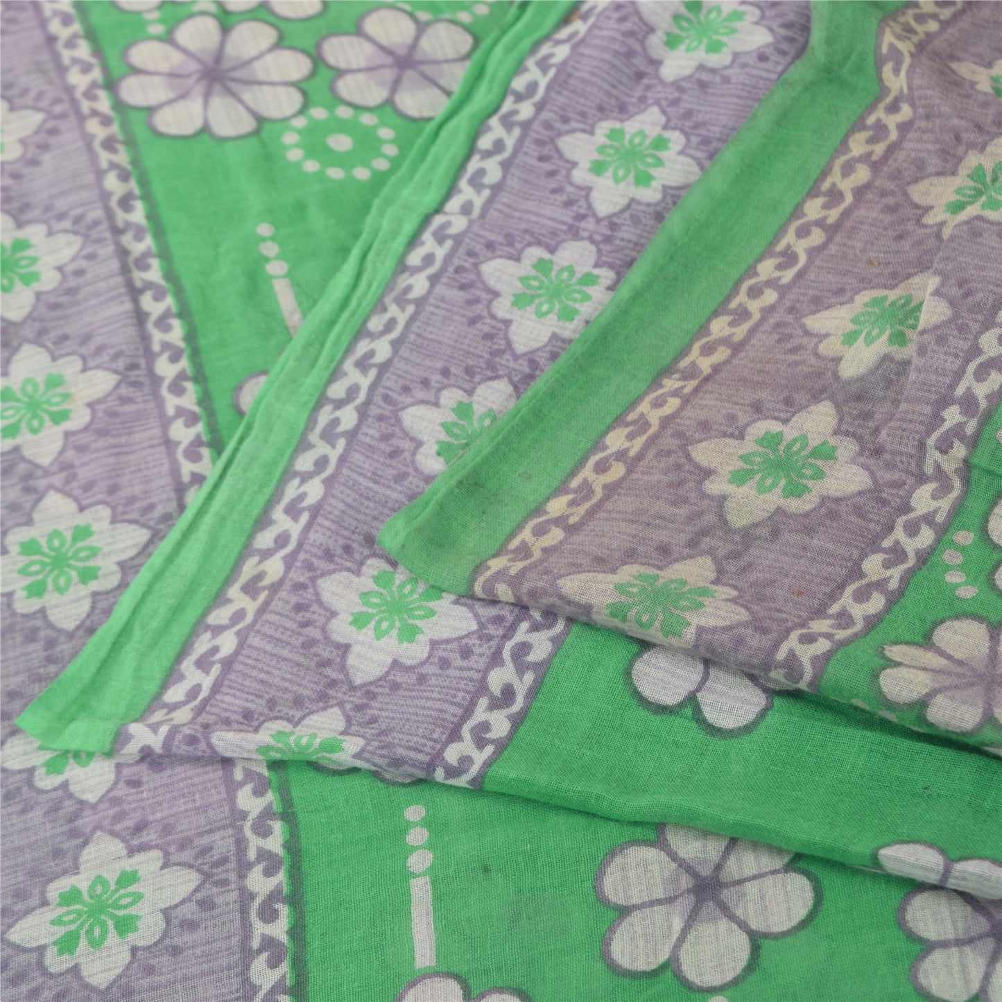 Санскритские винтажные сари индийское зеленое чистое хлопковое сари с принтом 5+ ярдов ткань для рукоделия из экологически чистой ткани