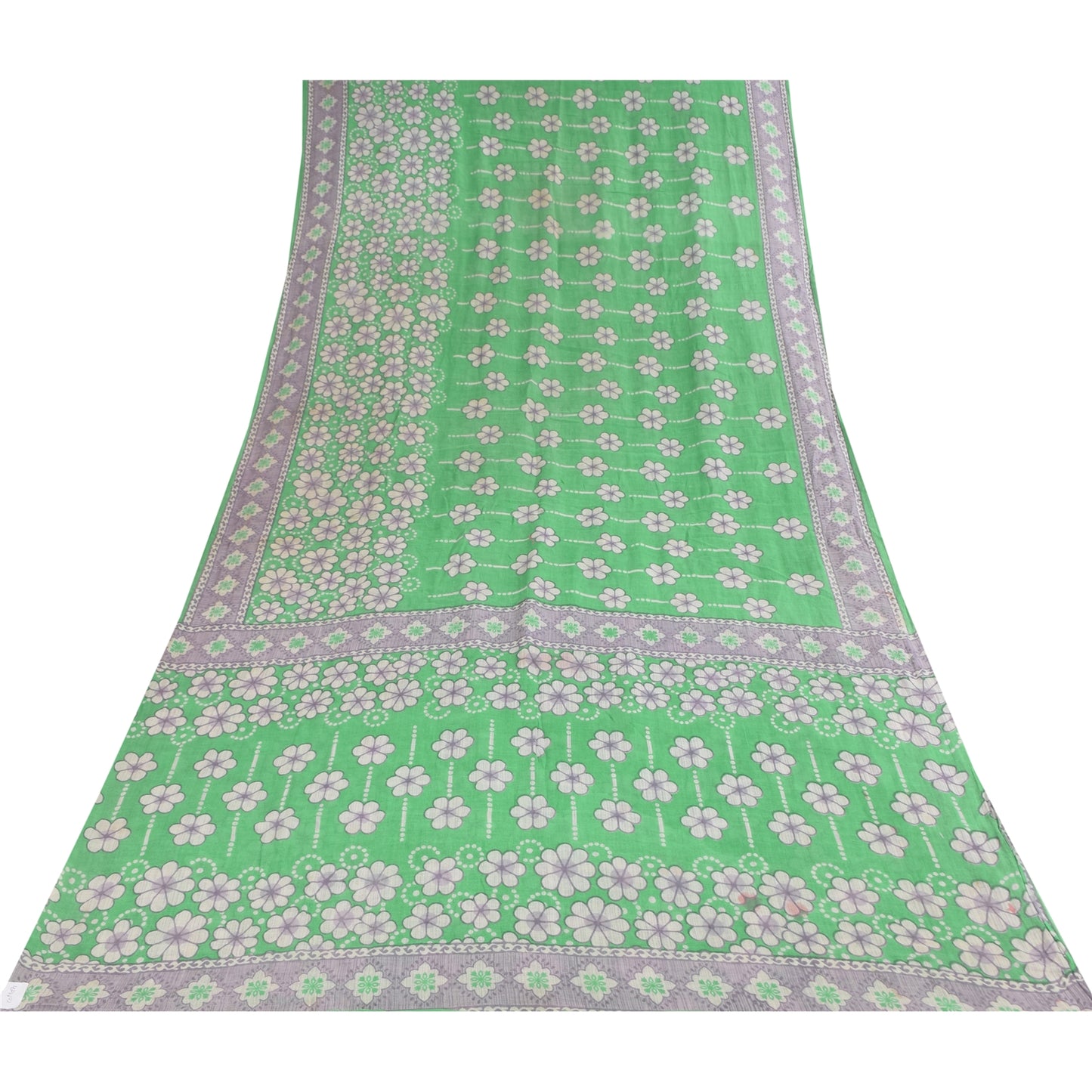 Санскритские винтажные сари индийское зеленое чистое хлопковое сари с принтом 5+ ярдов ткань для рукоделия из экологически чистой ткани