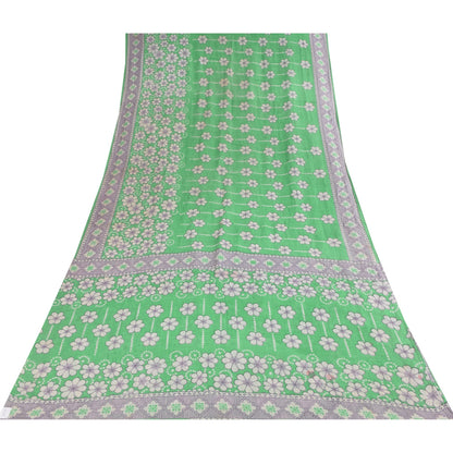 Санскритские винтажные сари индийское зеленое чистое хлопковое сари с принтом 5+ ярдов ткань для рукоделия из экологически чистой ткани