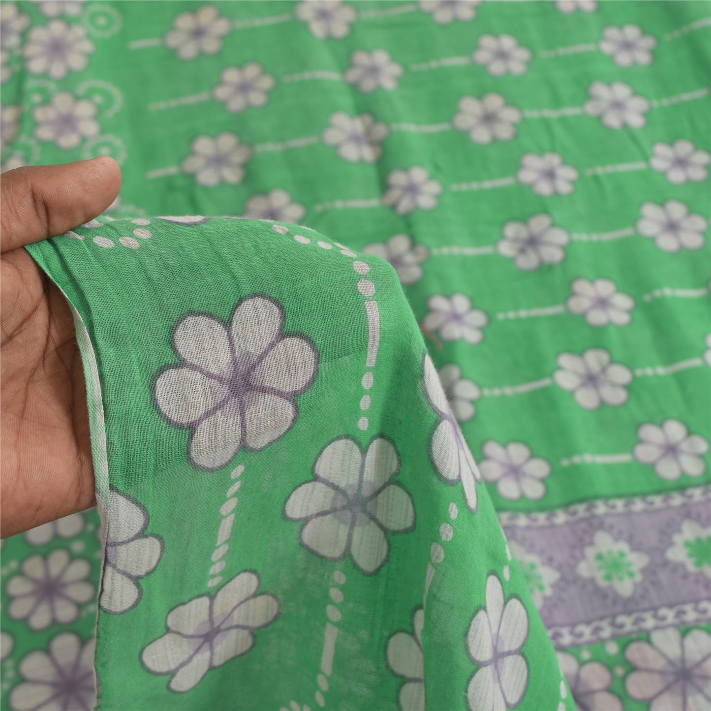 Санскритские винтажные сари индийское зеленое чистое хлопковое сари с принтом 5+ ярдов ткань для рукоделия из экологически чистой ткани