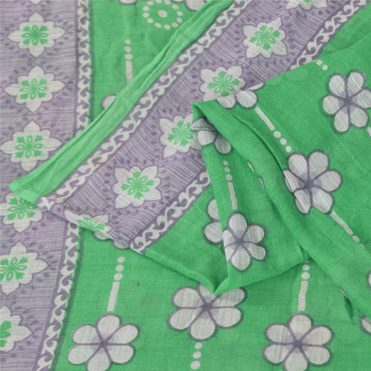 Sanskriti Vintage Sarees Indian Green Pure Cotton Printed Sari 5+yd Craft Sustainable Fabric