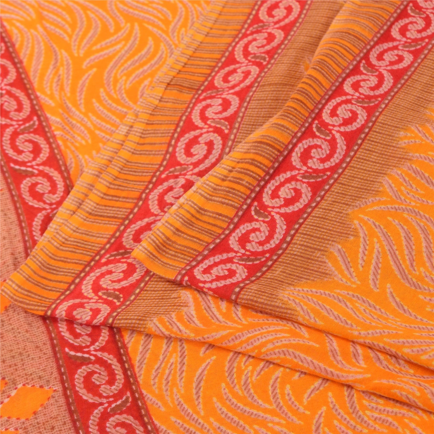 Санскритские винтажные сари индийское желтое чистое хлопковое сари с принтом 5+ ярдов ткань для рукоделия из экологически чистой ткани