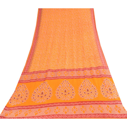 Санскритские винтажные сари индийское желтое чистое хлопковое сари с принтом 5+ ярдов ткань для рукоделия из экологически чистой ткани