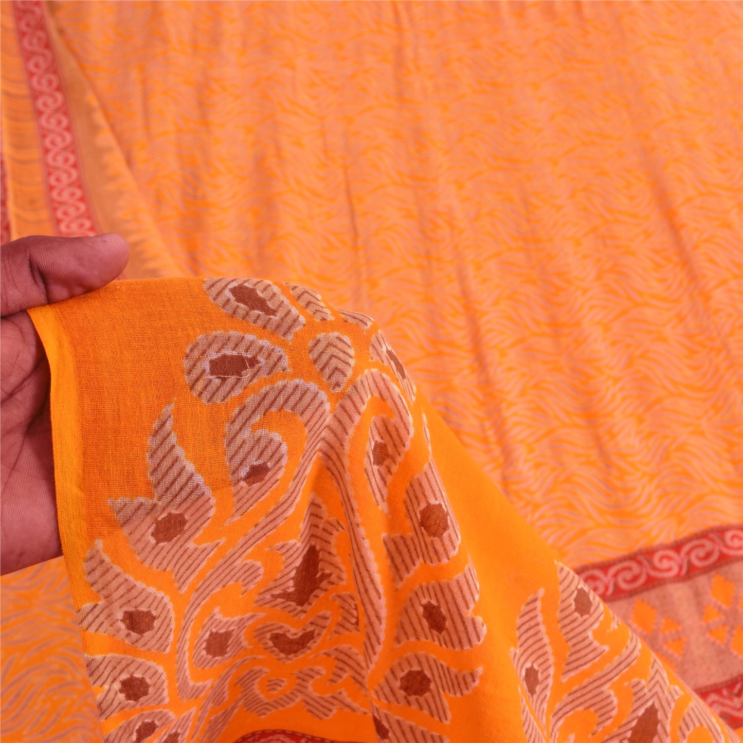 Санскритские винтажные сари индийское желтое чистое хлопковое сари с принтом 5+ ярдов ткань для рукоделия из экологически чистой ткани