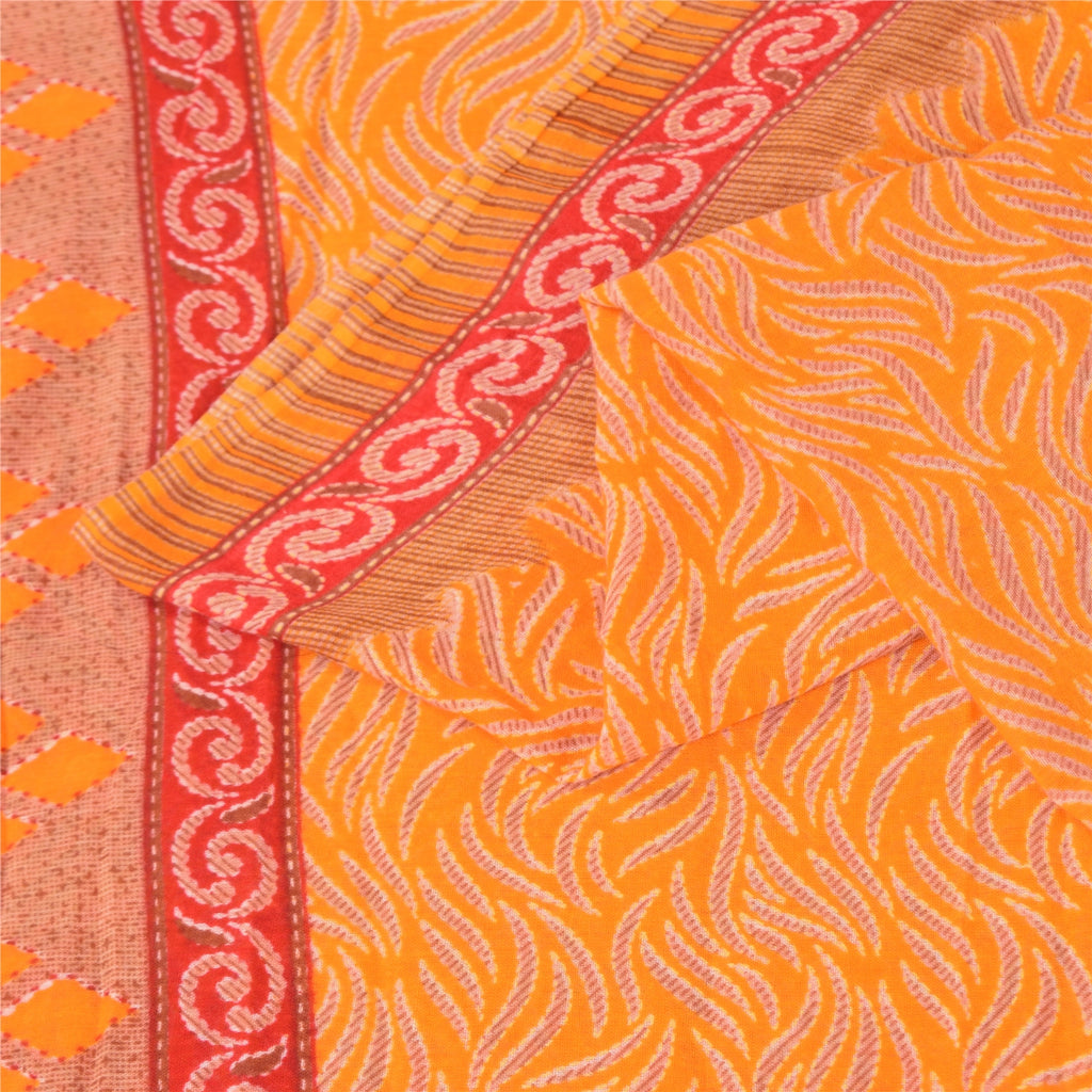 Санскритские винтажные сари индийское желтое чистое хлопковое сари с принтом 5+ ярдов ткань для рукоделия из экологически чистой ткани