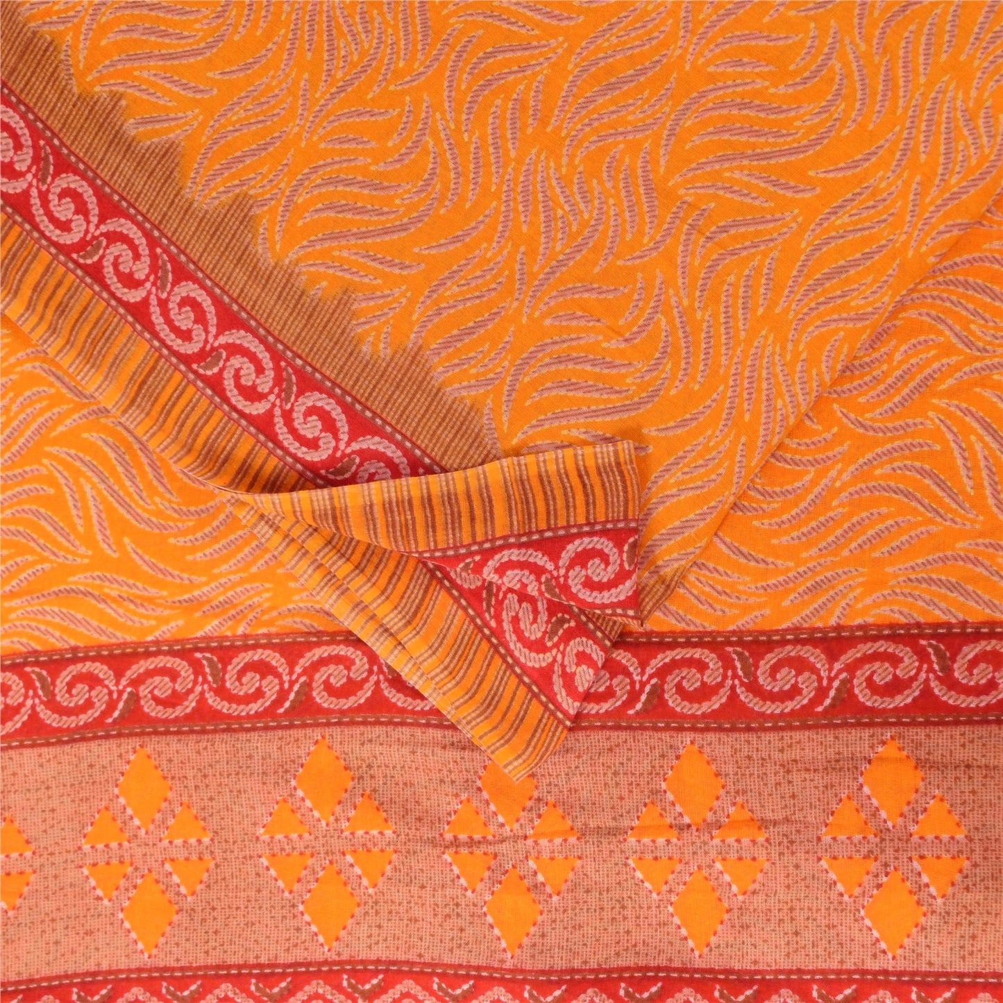 Санскритские винтажные сари индийское желтое чистое хлопковое сари с принтом 5+ ярдов ткань для рукоделия из экологически чистой ткани