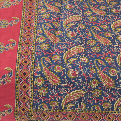 Sanskriti Vintage Sarees Indian Blue Pure Cotton Printed Sari 5+yd Craft Sustainable Fabric