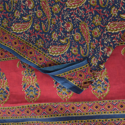 Sanskriti Vintage Sarees Indian Blue Pure Cotton Printed Sari 5+yd Craft Sustainable Fabric