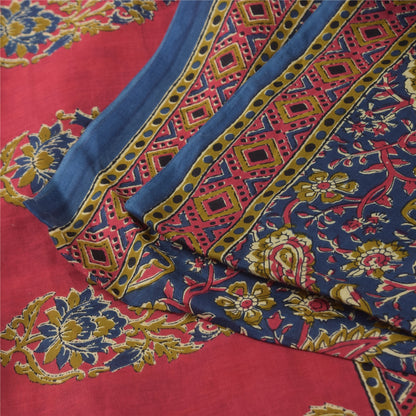Sanskriti Vintage Sarees Indian Blue Pure Cotton Printed Sari 5+yd Craft Sustainable Fabric