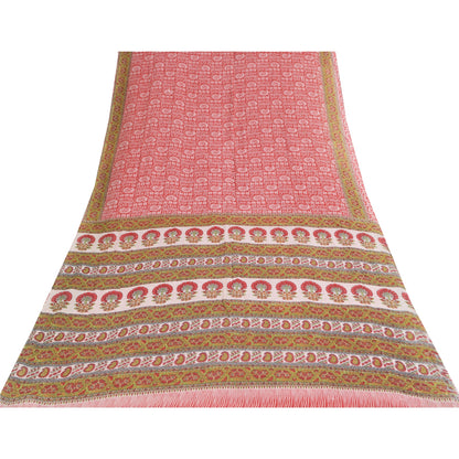 Sanskriti Vintage Sarees Indian Red Pure Cotton Printed Sari 5+yd Craft Sustainable Fabric