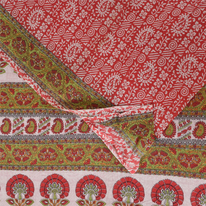 Sanskriti Vintage Sarees Indian Red Pure Cotton Printed Sari 5+yd Craft Sustainable Fabric