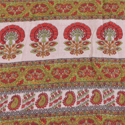 Sanskriti Vintage Sarees Indian Red Pure Cotton Printed Sari 5+yd Craft Sustainable Fabric