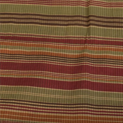 Sanskriti Vintage Sarees Beige 100% Pure Cotton Printed Sari 5+yd Craft Sustainable Fabric