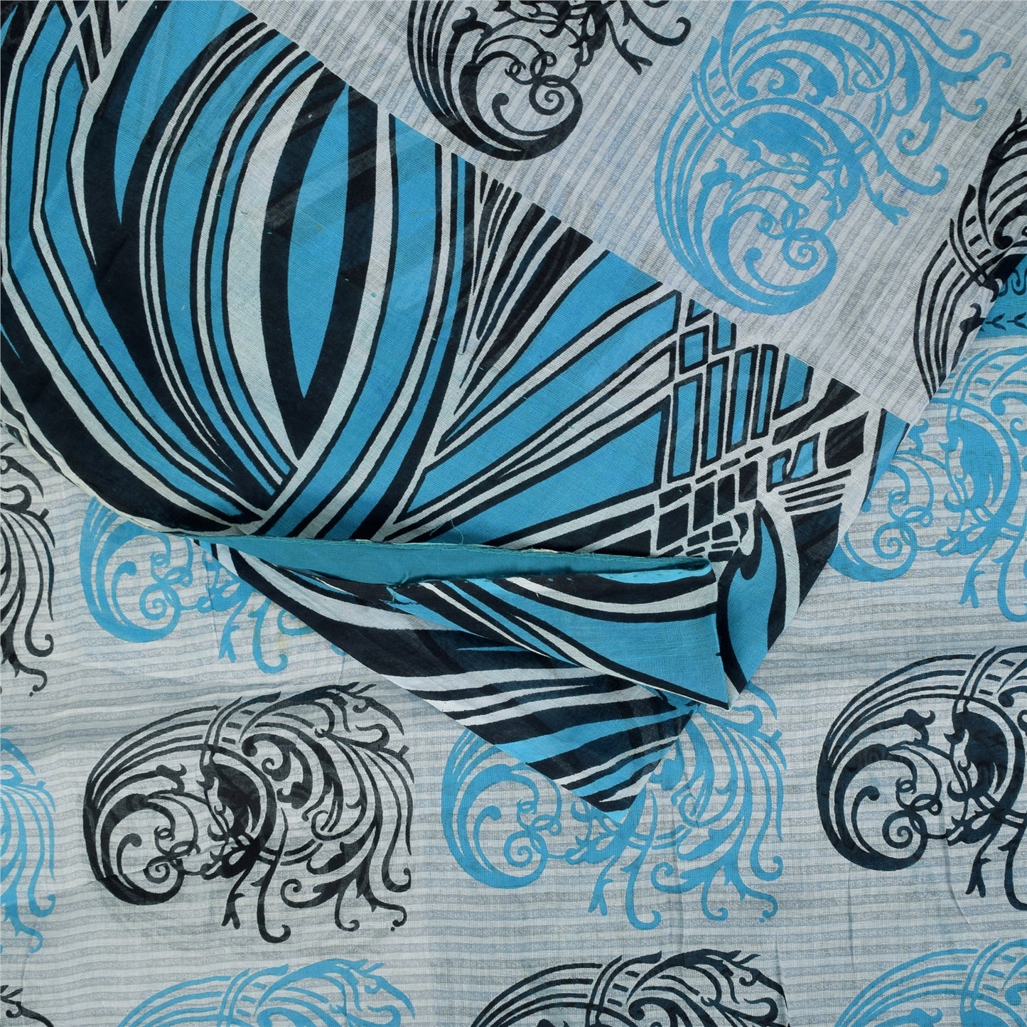 Санскритские винтажные сари индийское синее чистое хлопковое сари с принтом 5+ ярдов ткань для рукоделия из экологически чистой ткани