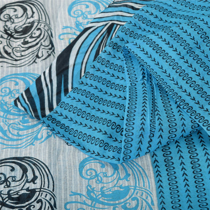 Санскритские винтажные сари индийское синее чистое хлопковое сари с принтом 5+ ярдов ткань для рукоделия из экологически чистой ткани