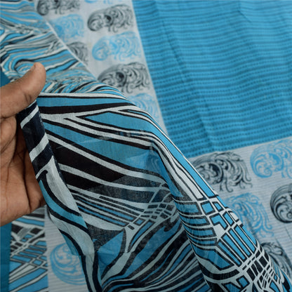 Санскритские винтажные сари индийское синее чистое хлопковое сари с принтом 5+ ярдов ткань для рукоделия из экологически чистой ткани