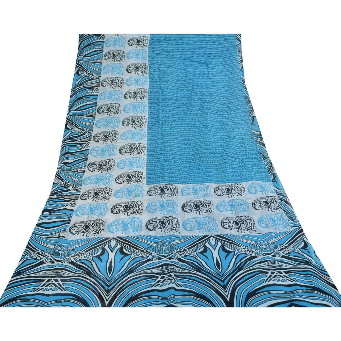 Санскритские винтажные сари индийское синее чистое хлопковое сари с принтом 5+ ярдов ткань для рукоделия из экологически чистой ткани