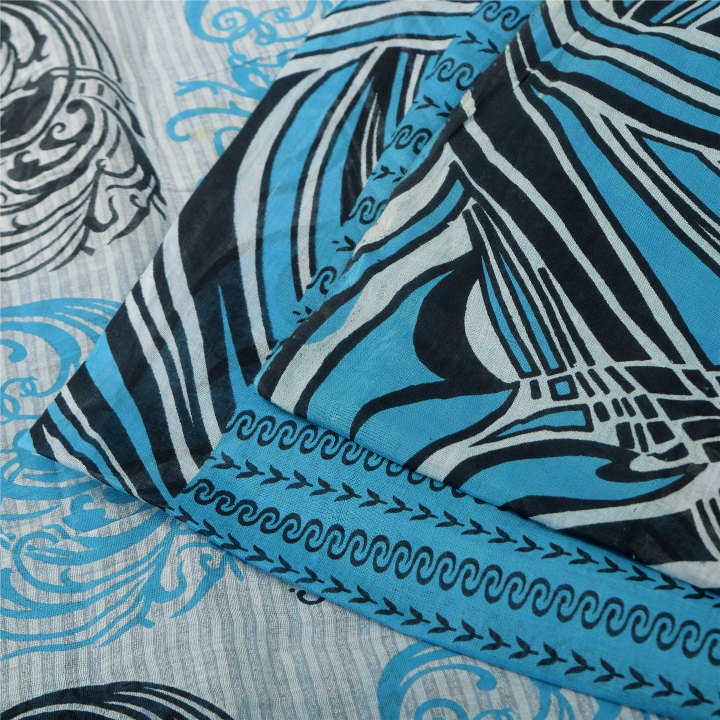 Санскритские винтажные сари индийское синее чистое хлопковое сари с принтом 5+ ярдов ткань для рукоделия из экологически чистой ткани