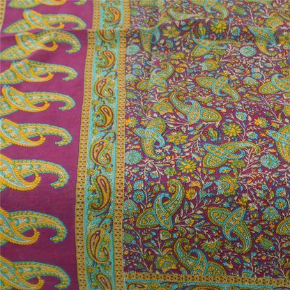 Sanskriti Vintage Sarees Indian Purple Pure Cotton Print Sari 5+yd Craft Sustainable Fabric