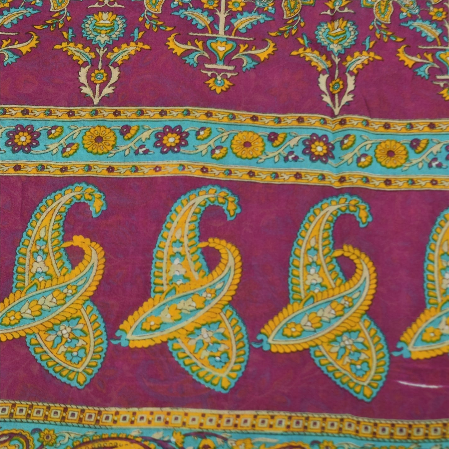 Sanskriti Vintage Sarees Indian Purple Pure Cotton Print Sari 5+yd Craft Sustainable Fabric