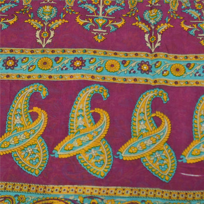 Sanskriti Vintage Sarees Indian Purple Pure Cotton Print Sari 5+yd Craft Sustainable Fabric
