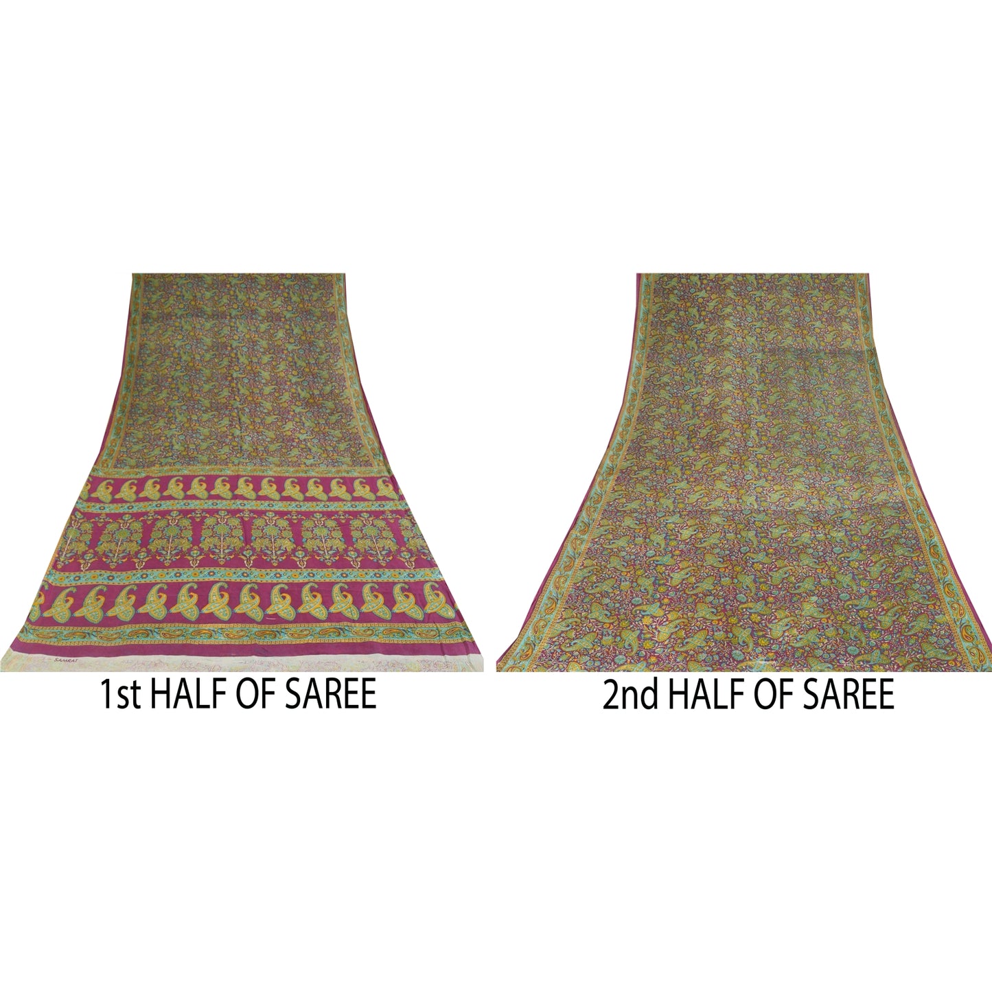 Sanskriti Vintage Sarees Indian Purple Pure Cotton Print Sari 5+yd Craft Sustainable Fabric