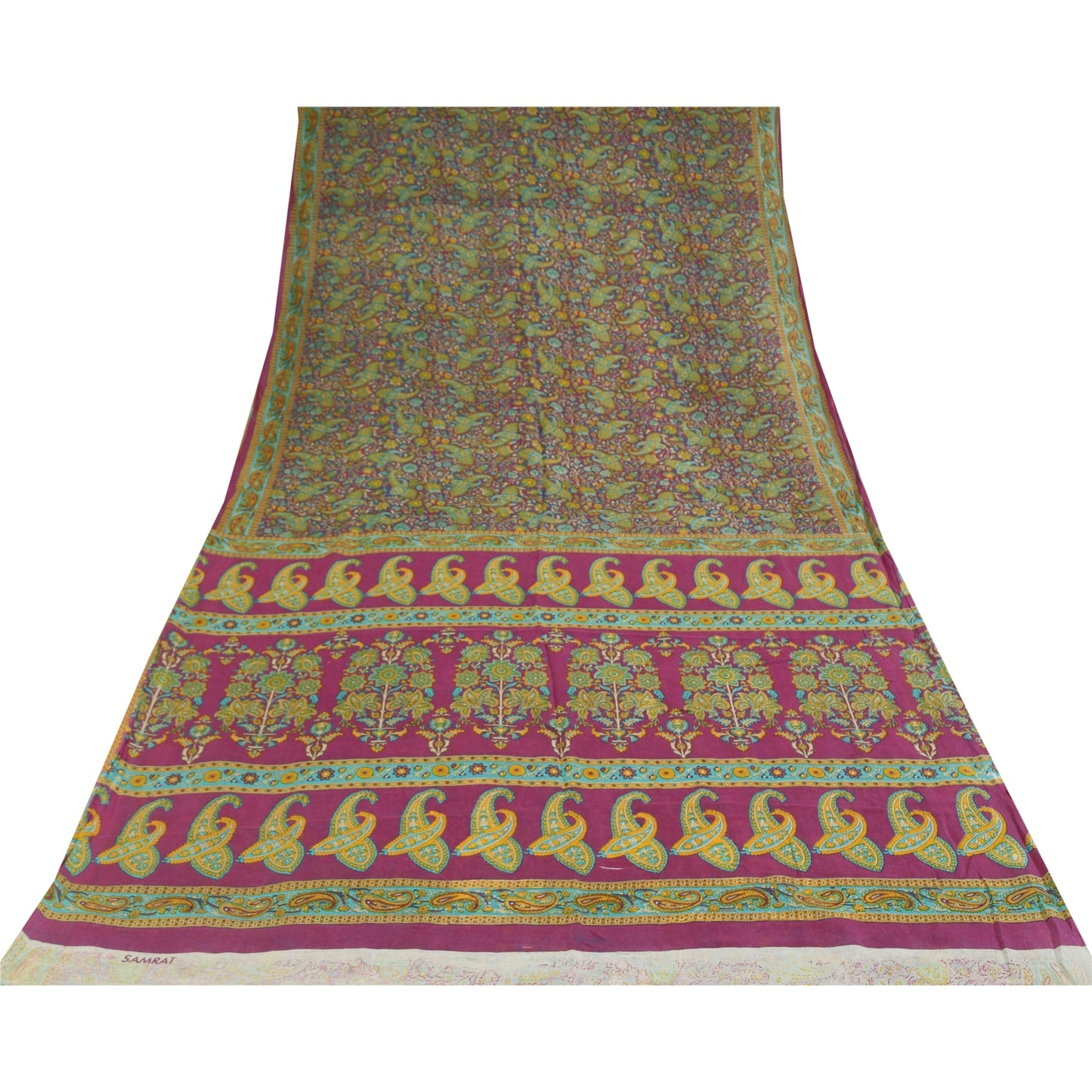 Sanskriti Vintage Sarees Indian Purple Pure Cotton Print Sari 5+yd Craft Sustainable Fabric