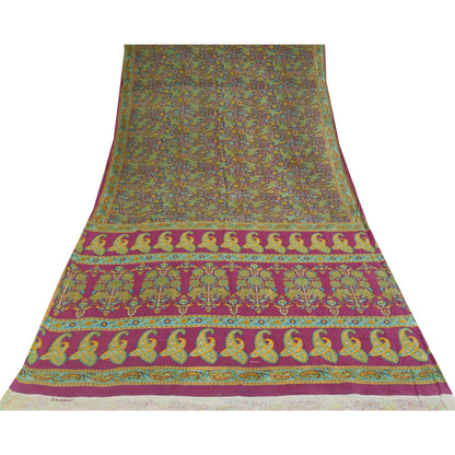 Sanskriti Vintage Sarees Indian Purple Pure Cotton Print Sari 5+yd Craft Sustainable Fabric