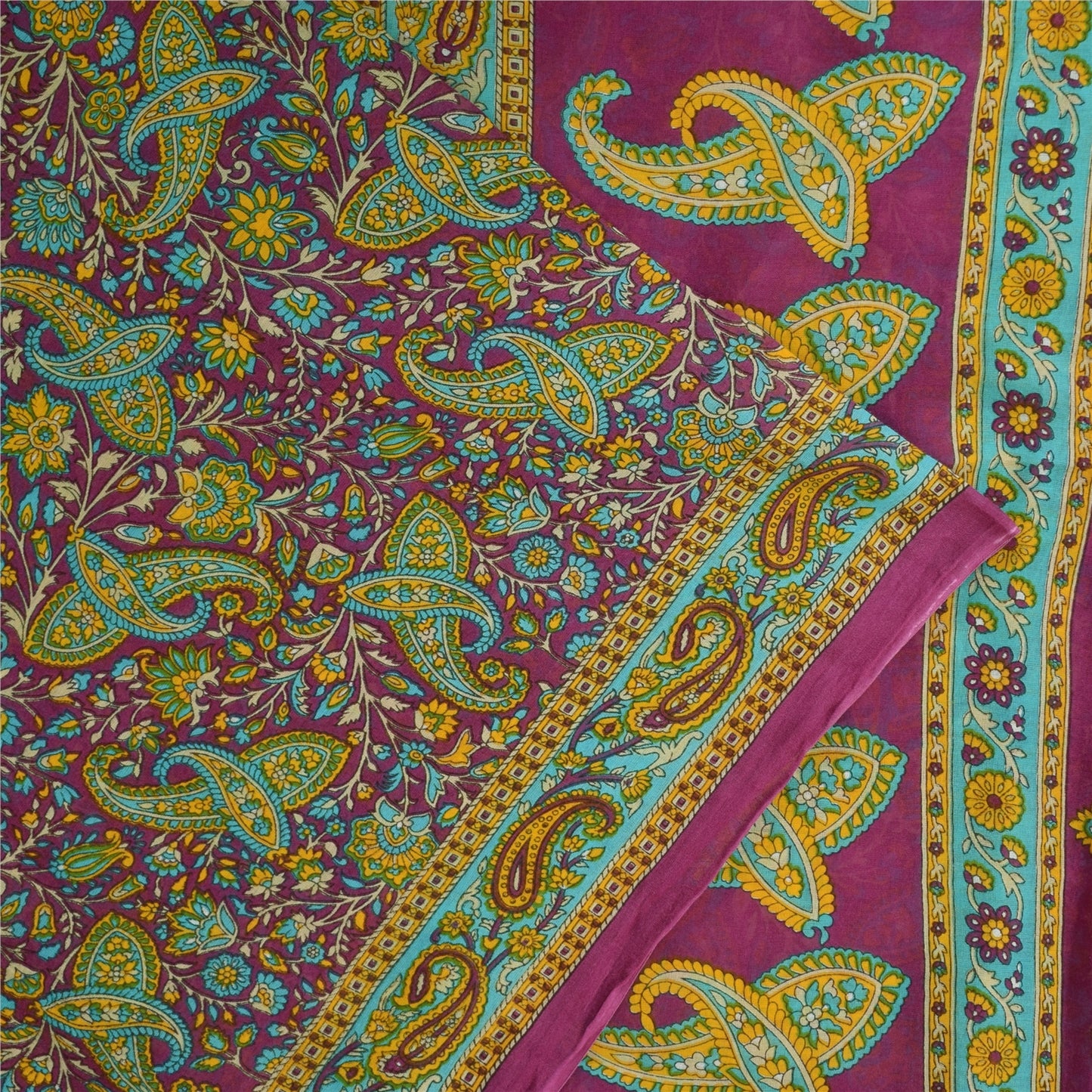 Sanskriti Vintage Sarees Indian Purple Pure Cotton Print Sari 5+yd Craft Sustainable Fabric