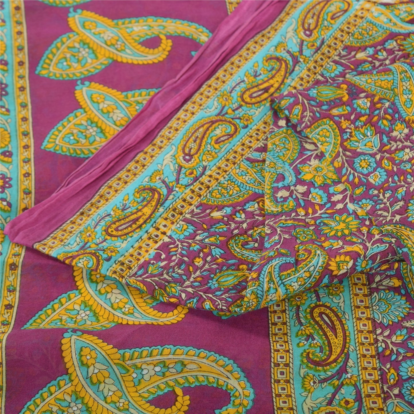 Sanskriti Vintage Sarees Indian Purple Pure Cotton Print Sari 5+yd Craft Sustainable Fabric