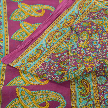 Sanskriti Vintage Sarees Indian Purple Pure Cotton Print Sari 5+yd Craft Sustainable Fabric