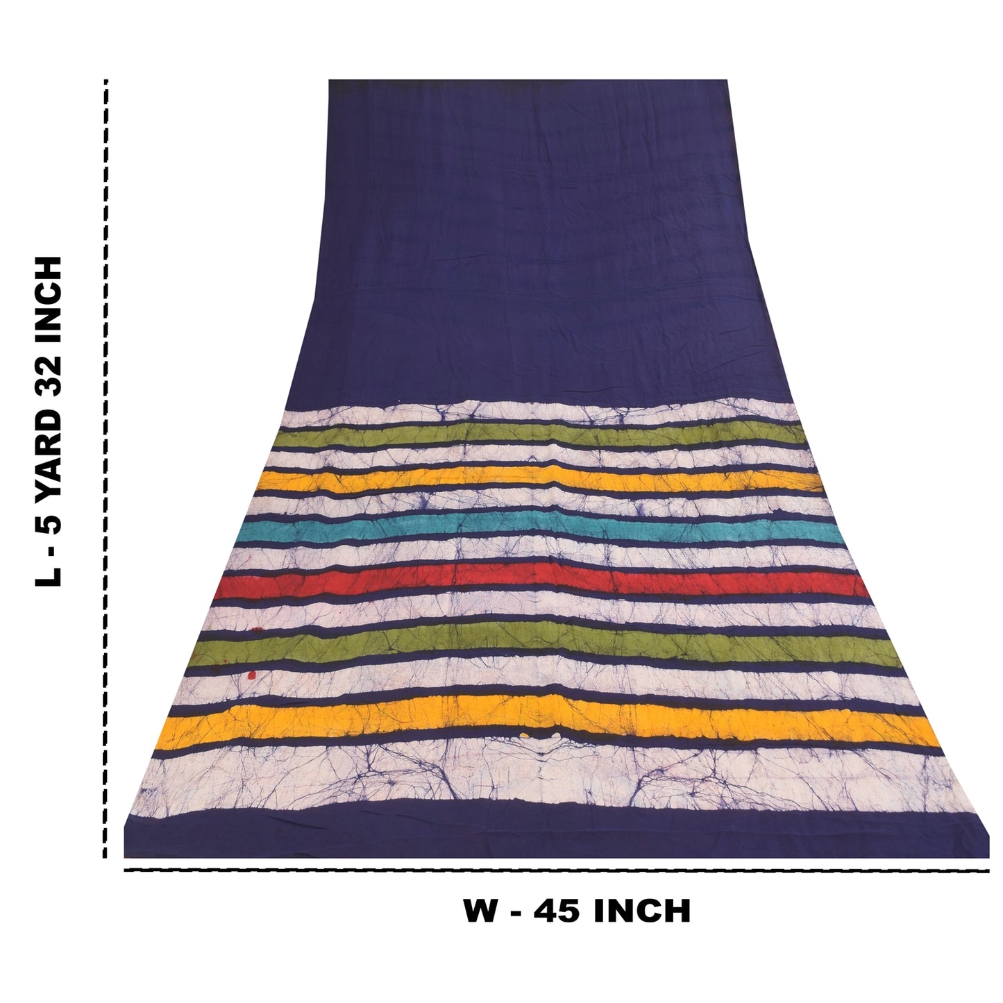 Sanskriti Vintage Sarier Blå &amp; Gule Sari i Ren Bomuld, Batikarbejde, 5+ yards Bæredygtigt Stof