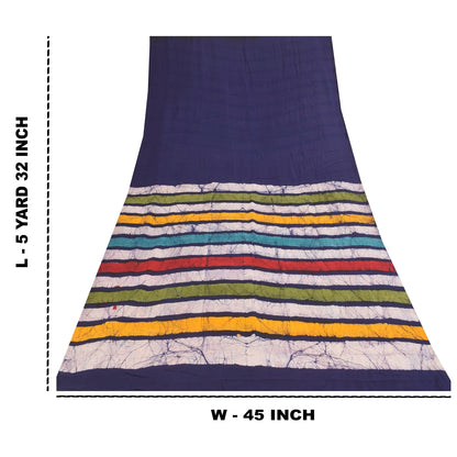 Sanskriti Vintage Sarier Blå &amp; Gule Sari i Ren Bomuld, Batikarbejde, 5+ yards Bæredygtigt Stof