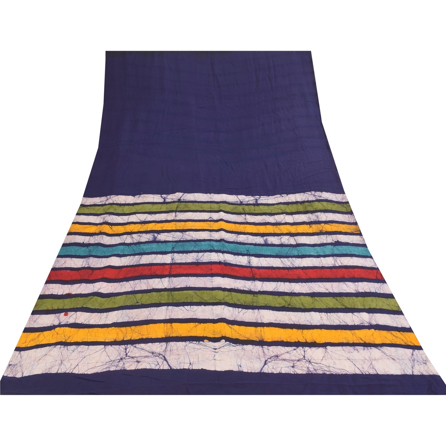 Sanskriti Vintage Sarier Blå &amp; Gule Sari i Ren Bomuld, Batikarbejde, 5+ yards Bæredygtigt Stof