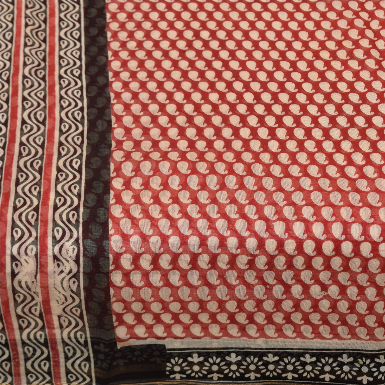 Sanskriti Vintage Sarees Red Pure Chanderi Cotton Hand Block Printed Sari Sustainable Fabric
