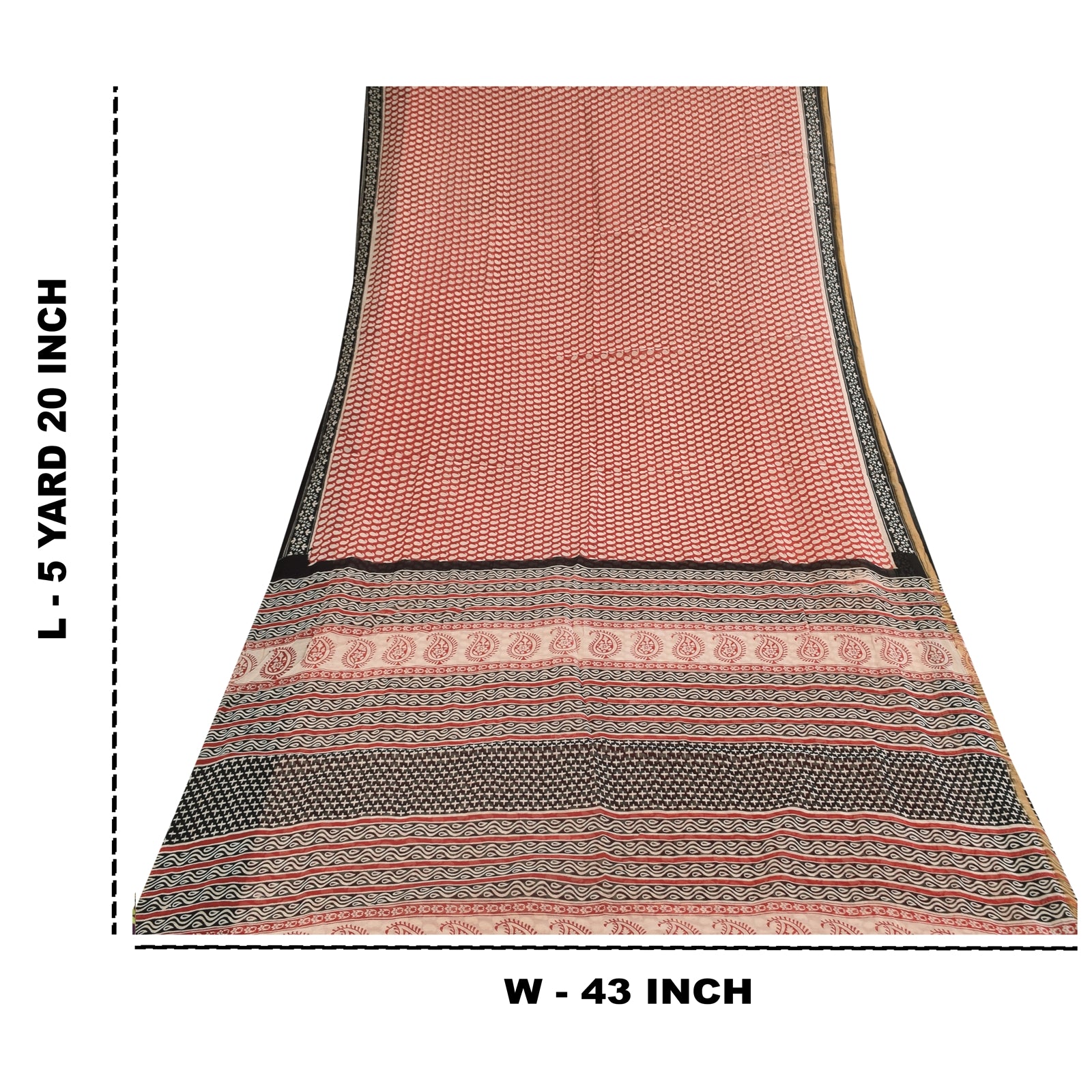 Sanskriti Vintage Sarees Red Pure Chanderi Cotton Hand Block Printed Sari Sustainable Fabric