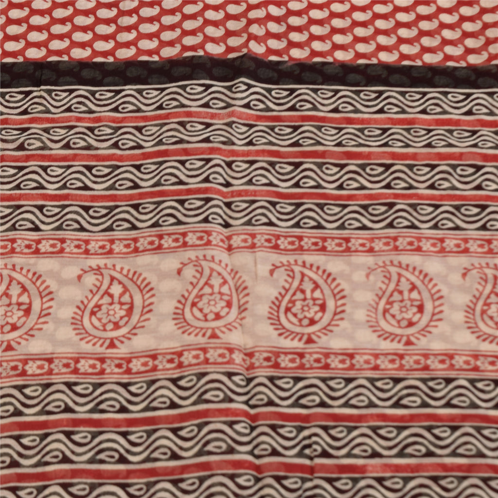 Sanskriti Vintage Sarees Red Pure Chanderi Cotton Hand Block Printed Sari Sustainable Fabric