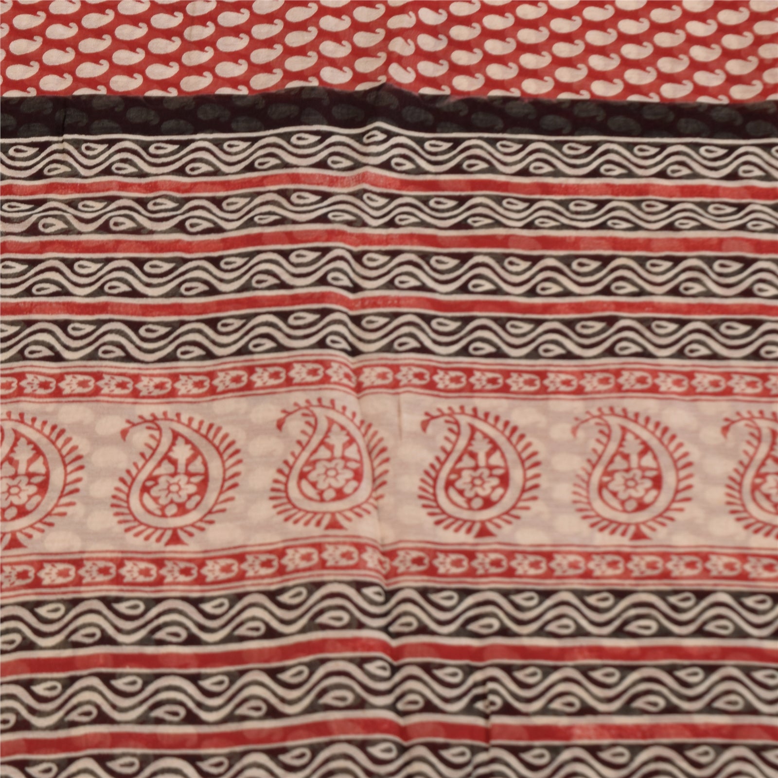 Sanskriti Vintage Sarees Red Pure Chanderi Cotton Hand Block Printed Sari Sustainable Fabric